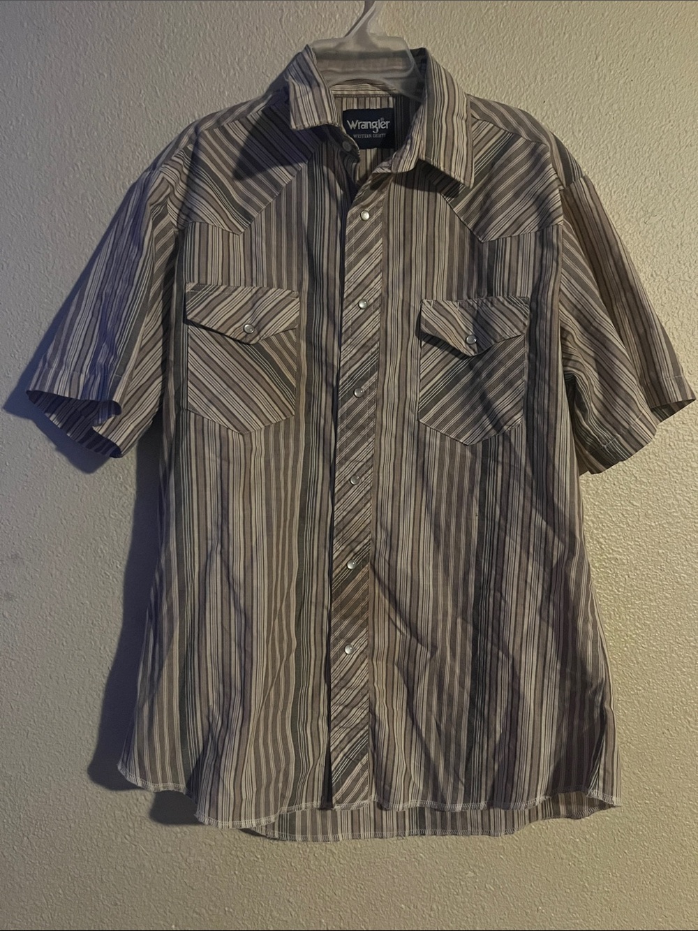Wrangler Western Short Sleeve Striped Button-Down Shirt - Gray and White